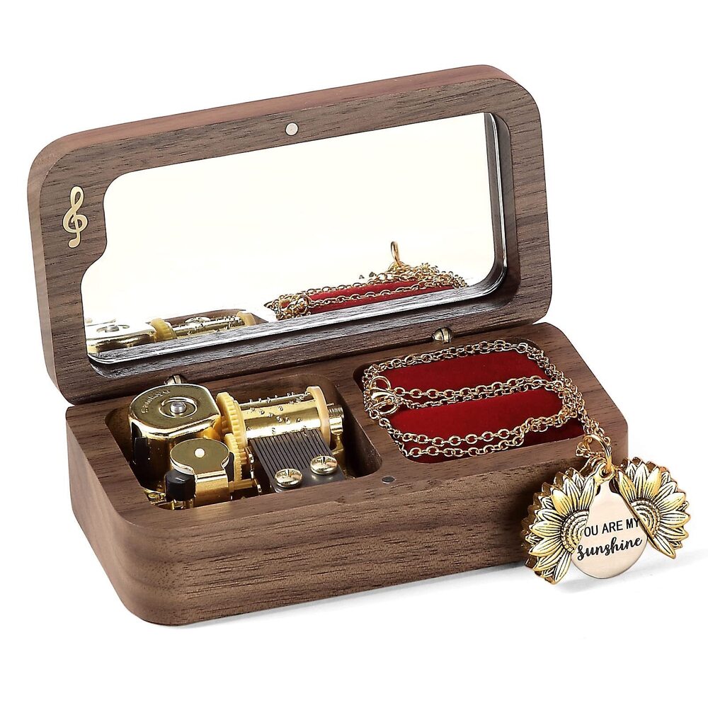 6815 Vintage Wood Ring Jewelry Box Musical Boxs Gifts for Proposal